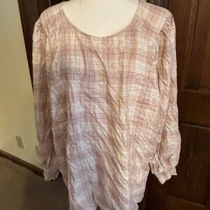 Ava & Viv Plaid Blouse - Pink and Cream